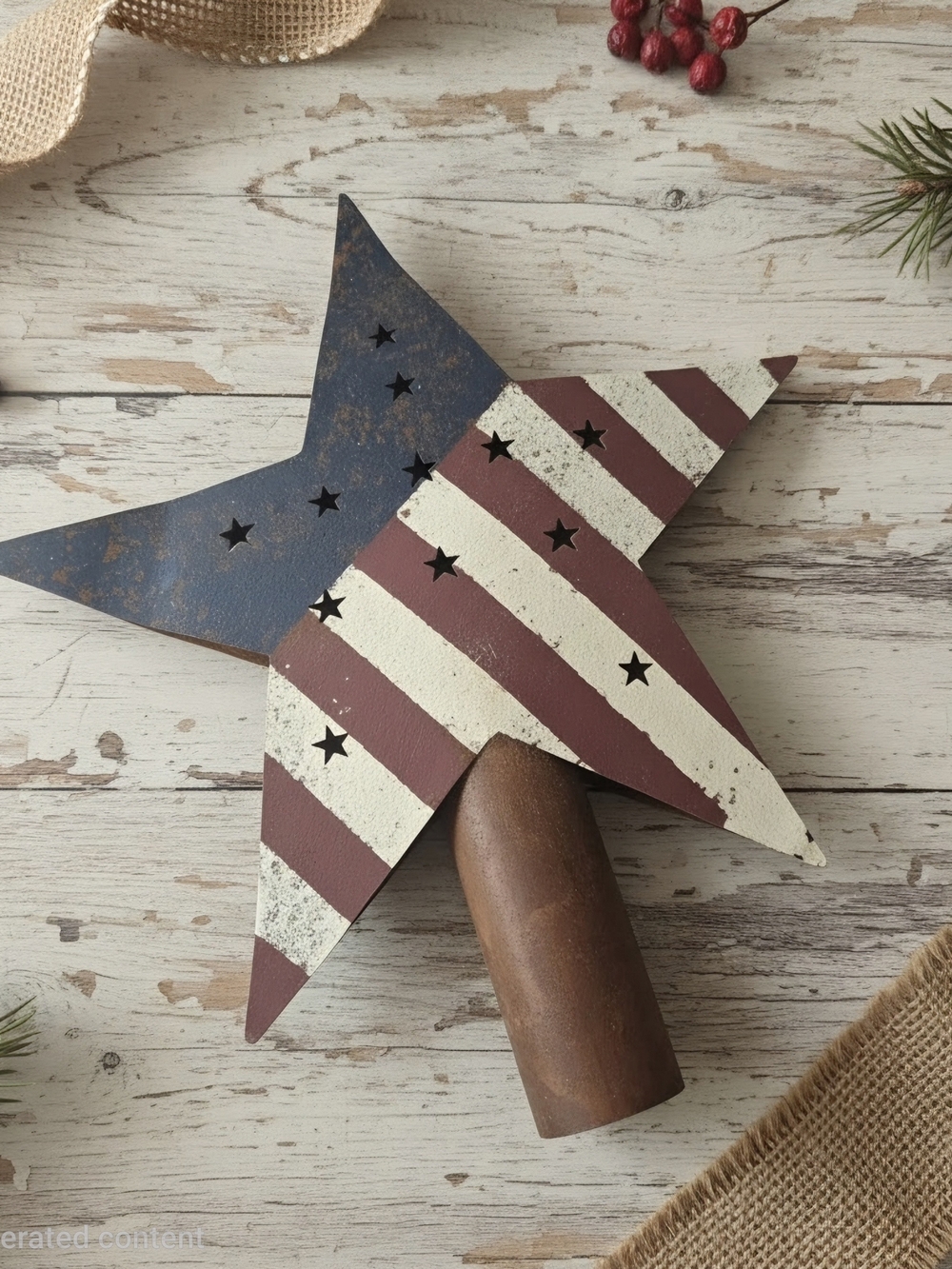 Vintage Primitive Patriotic Star Tree Topper - Rustic